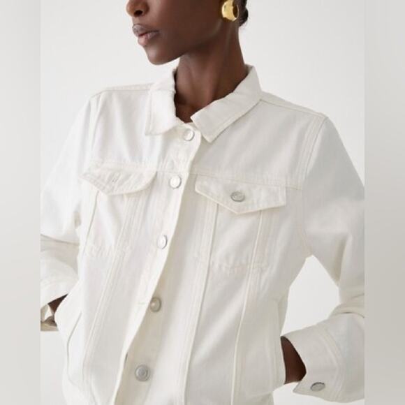 J.CREW New Classic Denim Jacket White Button Front Pockets Cropped Size XL NEW - Picture 3 of 7